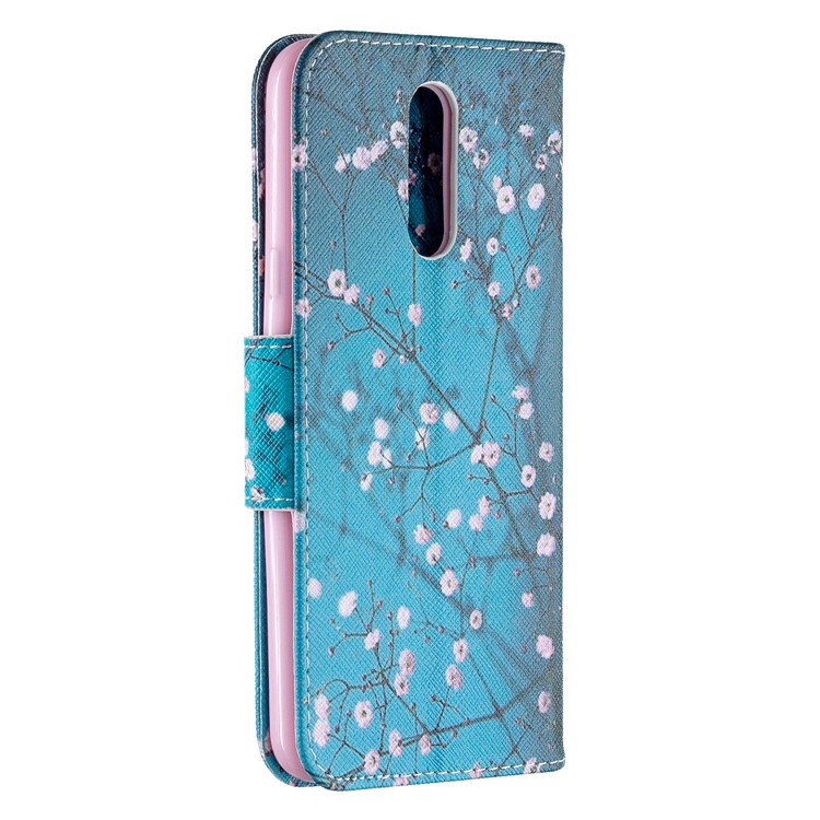 Motif Imprimerie de Téléphone Portefeuille en Cuir Pour LG K40 / K12 Plus - Arbre Avec Des Fleurs-3