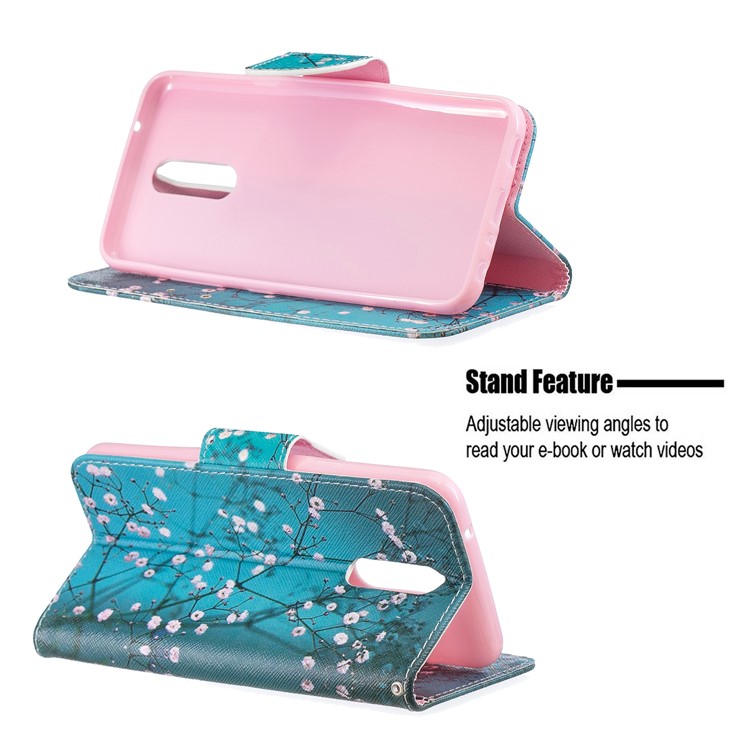 Funda Billetera De Cuero Con Estampado De Patrón Para LG K40 / K12 Más - árbol Con Flores-5