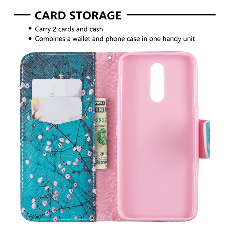 Funda Billetera De Cuero Con Estampado De Patrón Para LG K40 / K12 Más - árbol Con Flores-6