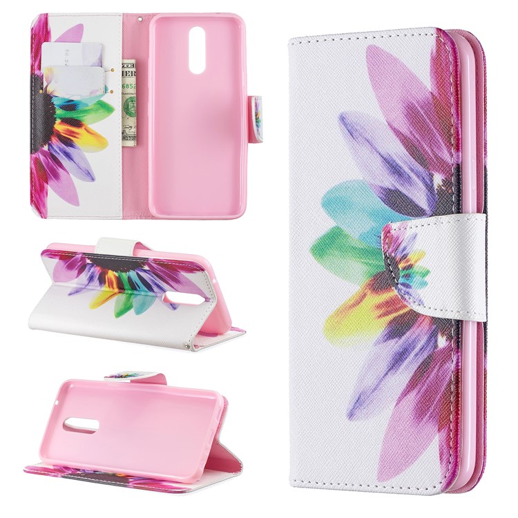 Pattern Printing Phone Leather Wallet Case for LG K40 / K12 Plus - Petals Pattern-1