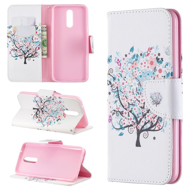 Pattern Printing Phone Leather Wallet Case for LG K40 / K12 Plus - Flowered Tree-1