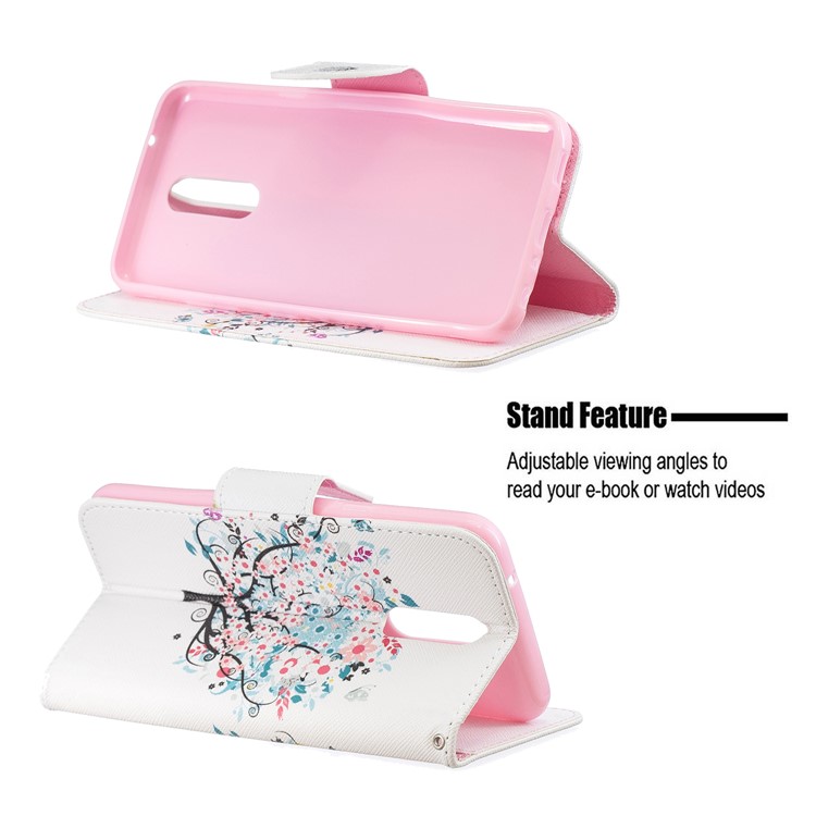 Pattern Printing Phone Leather Wallet Case for LG K40 / K12 Plus - Flowered Tree-5