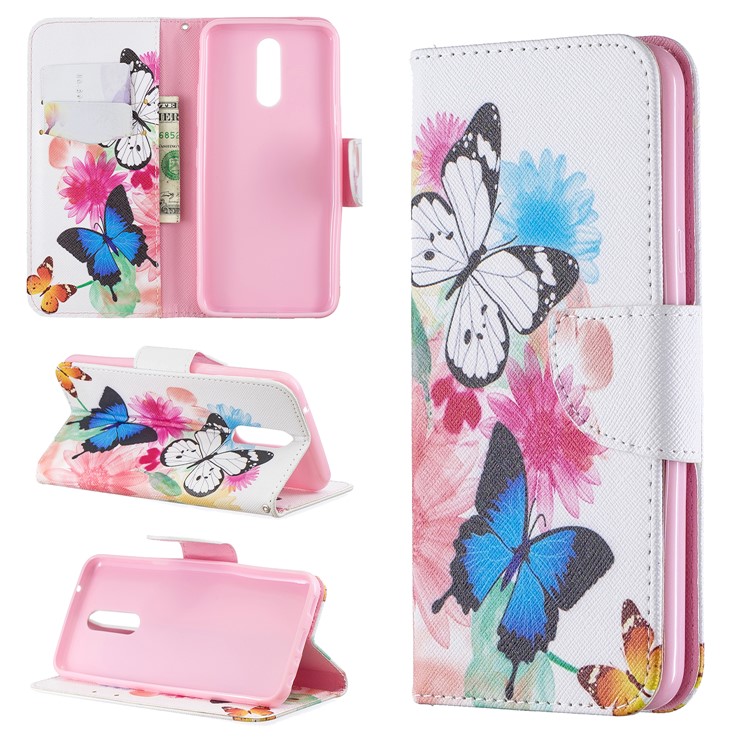 Pattern Printing Phone Leather Wallet Case for LG K40 / K12 Plus - Vivid Butterflies-1