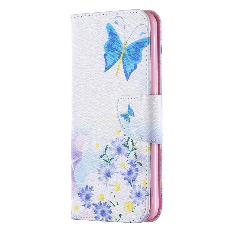 Pattern Printing Phone Leather Wallet Case for LG K40 / K12 Plus - Blue Butterfly and Flowers-2