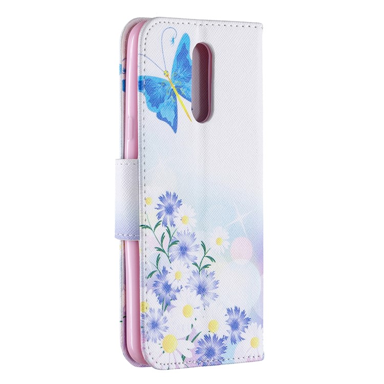 Pattern Printing Phone Leather Wallet Case for LG K40 / K12 Plus - Blue Butterfly and Flowers-3