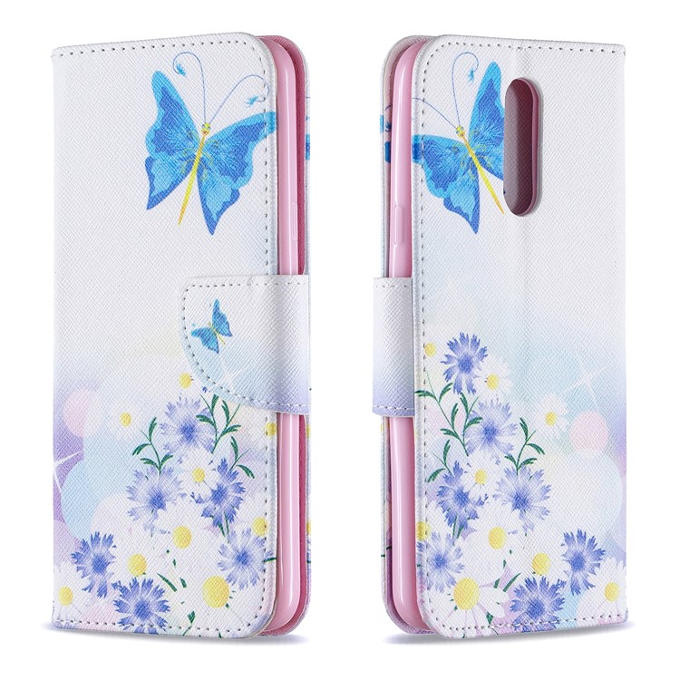 Pattern Printing Phone Leather Wallet Case for LG K40 / K12 Plus - Blue Butterfly and Flowers-4