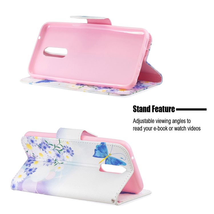 Pattern Printing Phone Leather Wallet Case for LG K40 / K12 Plus - Blue Butterfly and Flowers-5