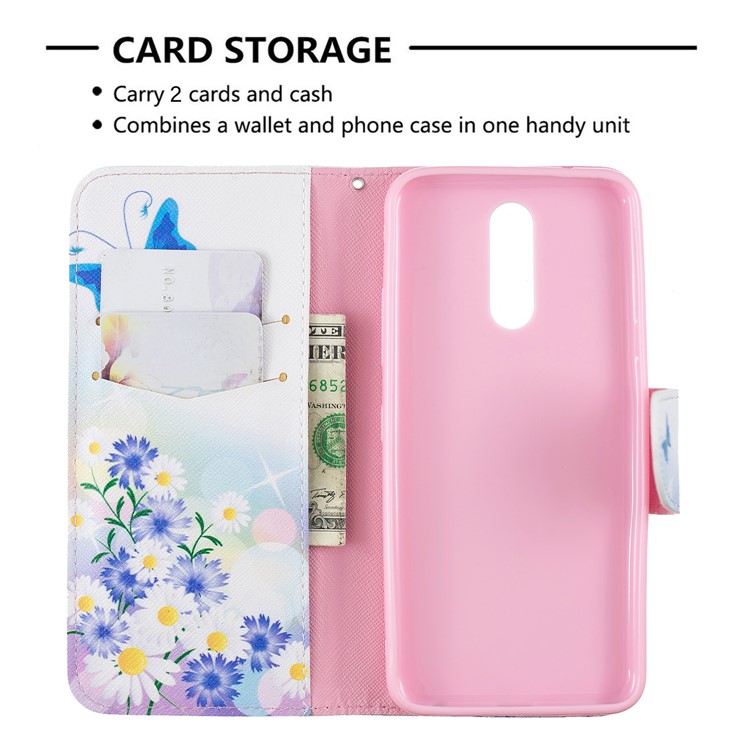 Pattern Printing Phone Leather Wallet Case for LG K40 / K12 Plus - Blue Butterfly and Flowers-6