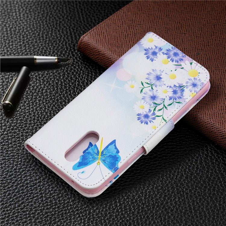 Pattern Printing Phone Leather Wallet Case for LG K40 / K12 Plus - Blue Butterfly and Flowers-8
