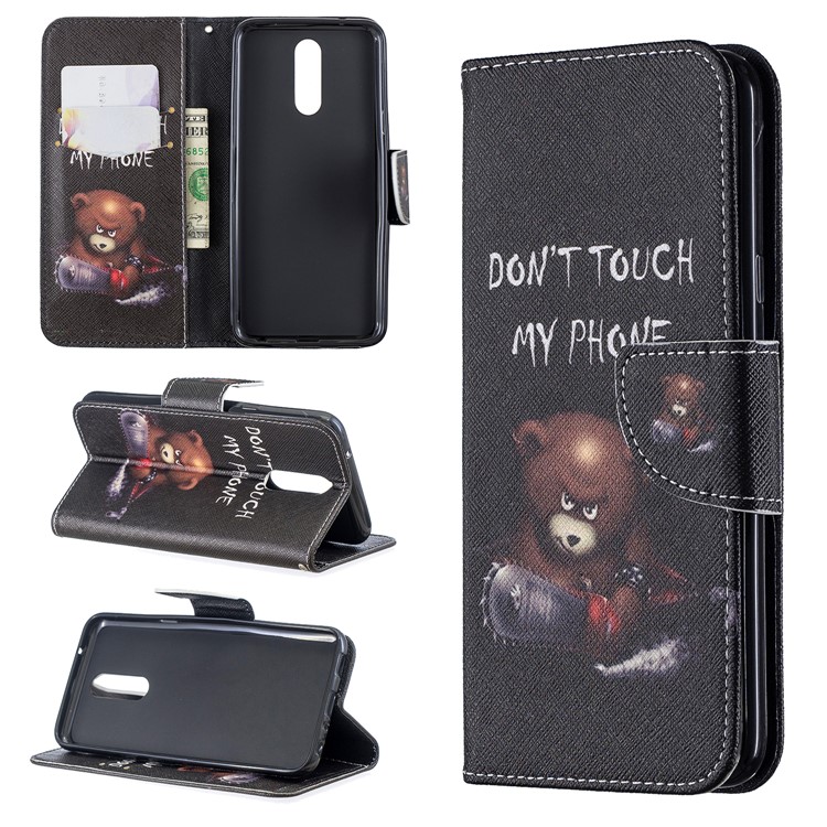 Pattern Printing Phone Leather Wallet Case for LG K40 / K12 Plus - Bear And Its Warnings-1