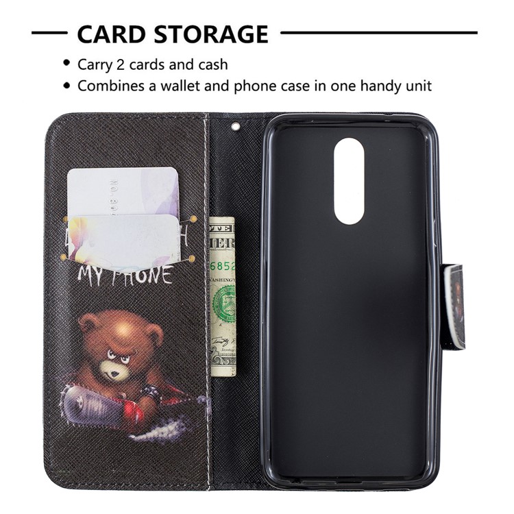 Pattern Printing Phone Leather Wallet Case for LG K40 / K12 Plus - Bear And Its Warnings-6