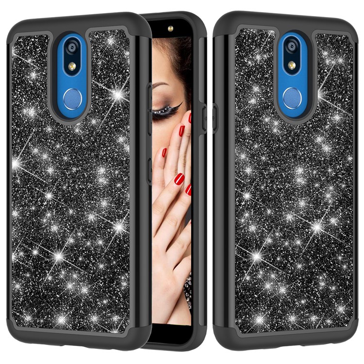 Shiny Glittery PC Back + Silicone + TPU Frame Phone Shell for LG K40/K12+/K12 Plus - Black-1