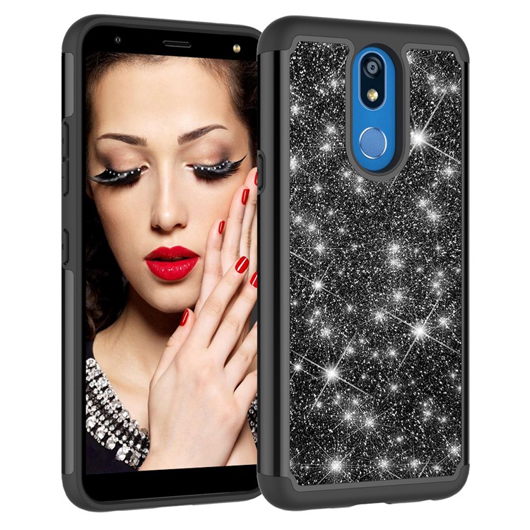 Shiny Glittery PC Back + Silicone + TPU Frame Phone Shell for LG K40/K12+/K12 Plus - Black-10