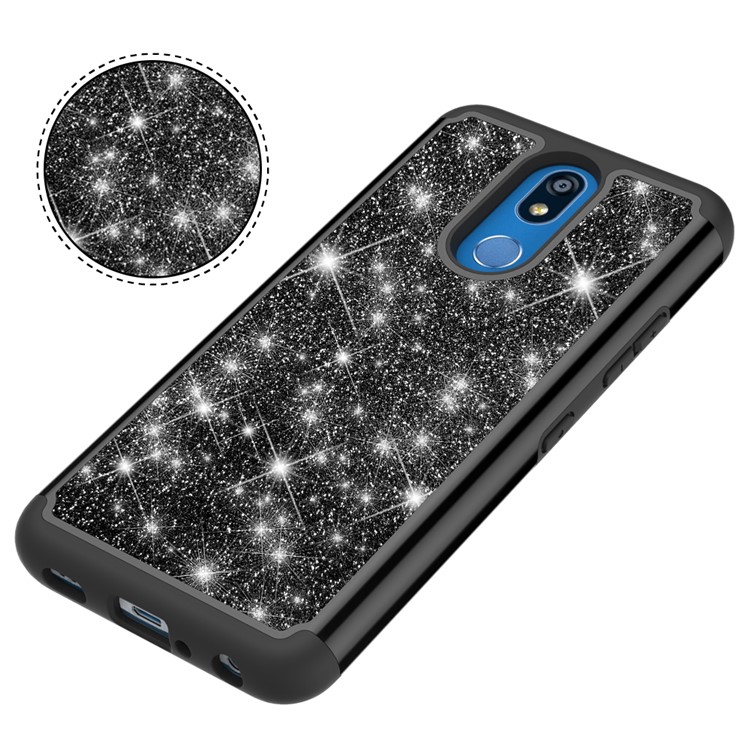 Shiny Glittery PC Back + Silicone + TPU Frame Phone Shell for LG K40/K12+/K12 Plus - Black-2