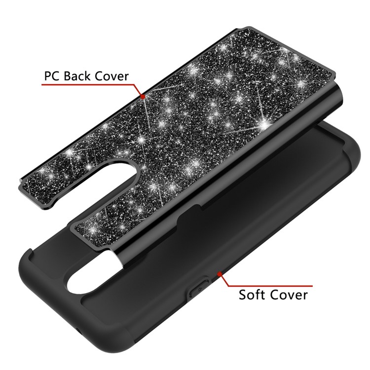 Shiny Glittery PC Back + Silicone + TPU Frame Phone Shell for LG K40/K12+/K12 Plus - Black-4