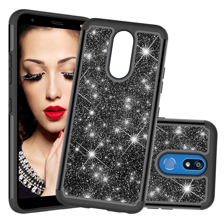 Shiny Glittery PC Back + Silicone + TPU Frame Phone Shell for LG K40/K12+/K12 Plus - Black-5