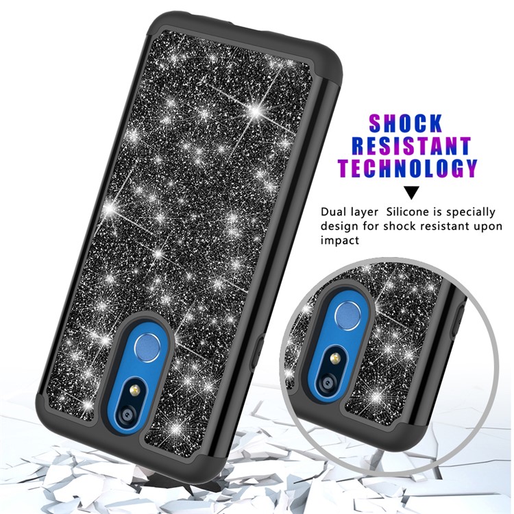 Shiny Glittery PC Back + Silicone + TPU Frame Phone Shell for LG K40/K12+/K12 Plus - Black-6