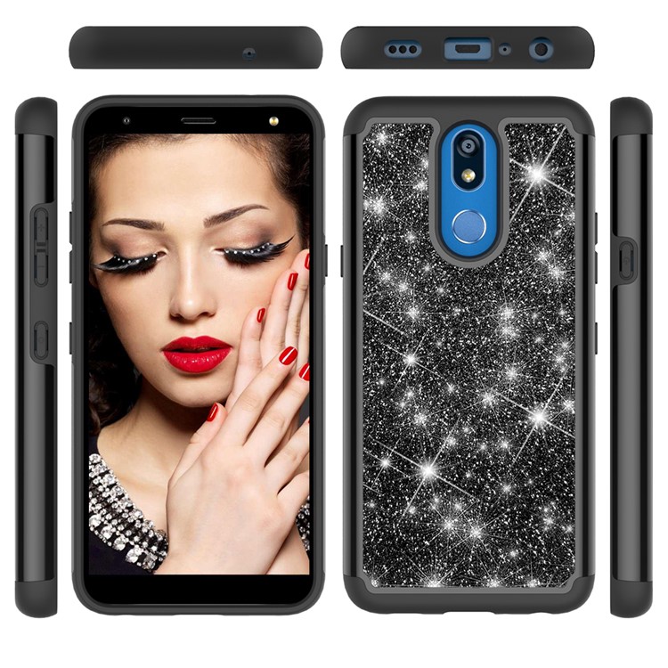 Shiny Glittery PC Back + Silicone + TPU Frame Phone Shell for LG K40/K12+/K12 Plus - Black-7