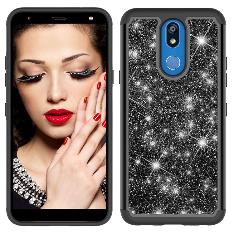 Shiny Glittery PC Back + Silicone + TPU Frame Phone Shell for LG K40/K12+/K12 Plus - Black-9