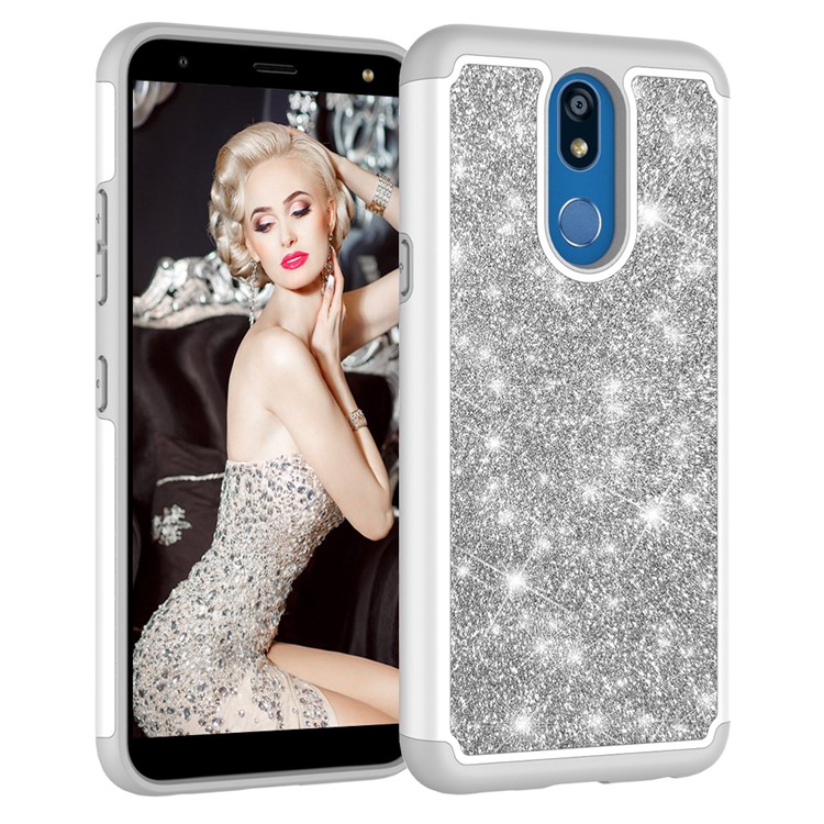 Shiny Glittery PC Back + Silicone + TPU Frame Phone Shell for LG K40/K12+/K12 Plus - Silver-10