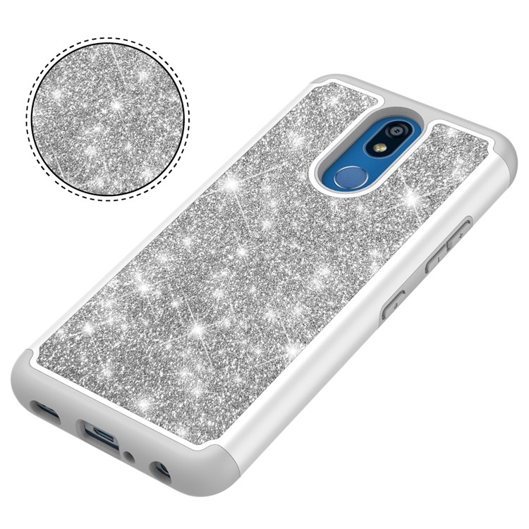 Shiny Glittery PC Back + Silicone + TPU Frame Phone Shell for LG K40/K12+/K12 Plus - Silver-2