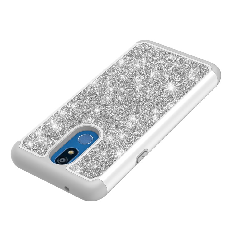 Shiny Glittery PC Back + Silicone + TPU Frame Phone Shell for LG K40/K12+/K12 Plus - Silver-3