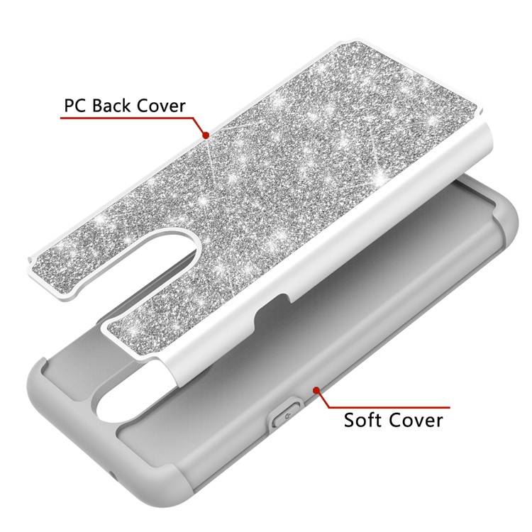 Shiny Glittery PC Back + Silicone + TPU Frame Phone Shell for LG K40/K12+/K12 Plus - Silver-4