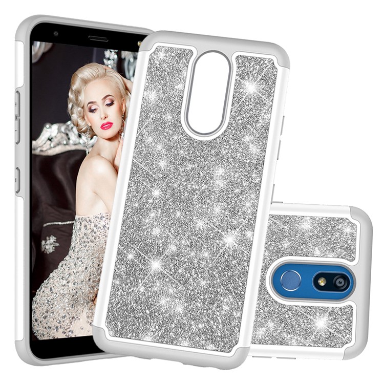 Shiny Glittery PC Back + Silicone + TPU Frame Phone Shell for LG K40/K12+/K12 Plus - Silver-5
