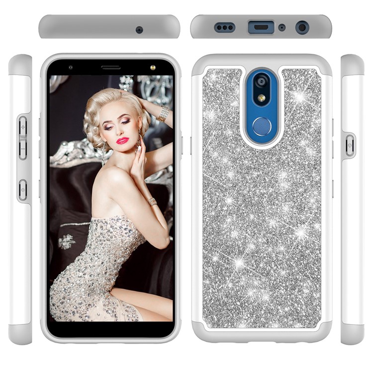 Shiny Glittery PC Back + Silicone + TPU Frame Phone Shell for LG K40/K12+/K12 Plus - Silver-7