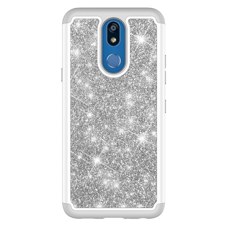 Shiny Glittery PC Back + Silicone + TPU Frame Phone Shell for LG K40/K12+/K12 Plus - Silver-8