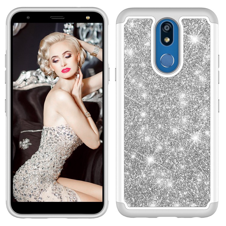 Shiny Glittery PC Back + Silicone + TPU Frame Phone Shell for LG K40/K12+/K12 Plus - Silver-9