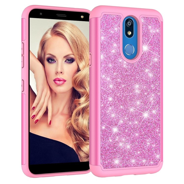Shiny Glittery PC Back + Silicone + TPU Frame Phone Shell for LG K40/K12+/K12 Plus - Pink-10
