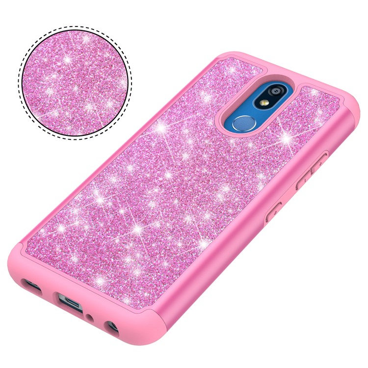 Shiny Glittery PC Back + Silicone + TPU Frame Phone Shell for LG K40/K12+/K12 Plus - Pink-2