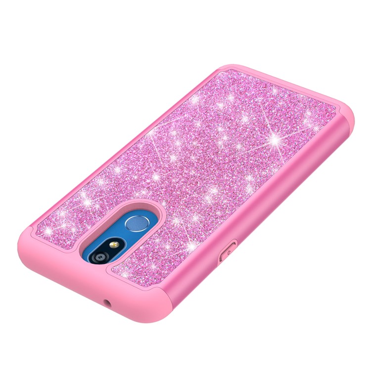 Shiny Glittery PC Back + Silicone + TPU Frame Phone Shell for LG K40/K12+/K12 Plus - Pink-3