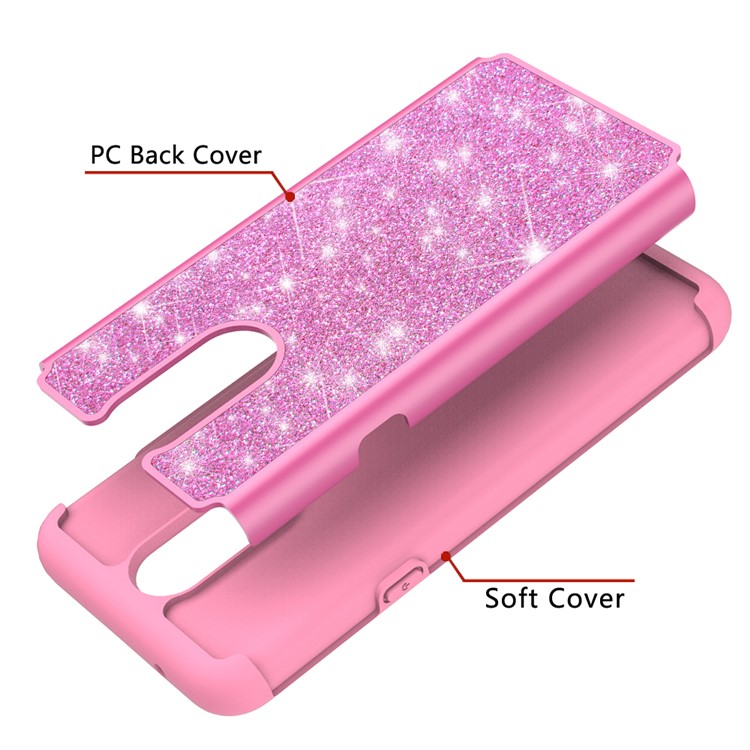 Shiny Glittery PC Back + Silicone + TPU Frame Phone Shell for LG K40/K12+/K12 Plus - Pink-4