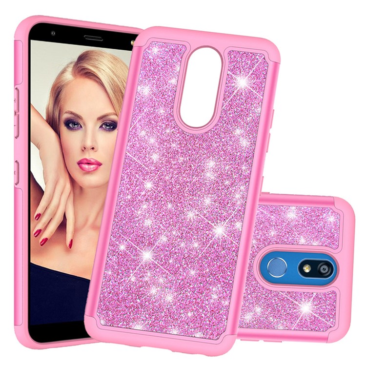 Shiny Glittery PC Back + Silicone + TPU Frame Phone Shell for LG K40/K12+/K12 Plus - Pink-5