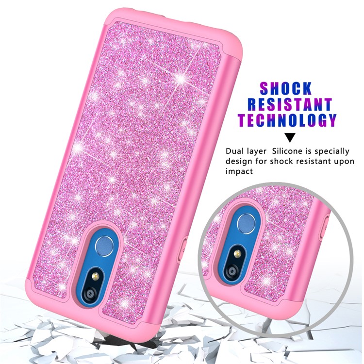 Shiny Glittery PC Back + Silicone + TPU Frame Phone Shell for LG K40/K12+/K12 Plus - Pink-6