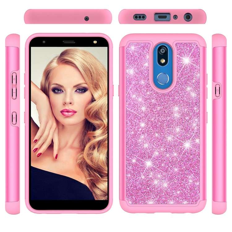 Shiny Glittery PC Back + Silicone + TPU Frame Phone Shell for LG K40/K12+/K12 Plus - Pink-7