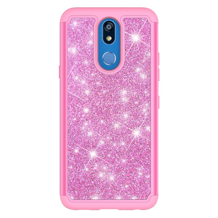 Shiny Glittery PC Back + Silicone + TPU Frame Phone Shell for LG K40/K12+/K12 Plus - Pink-8