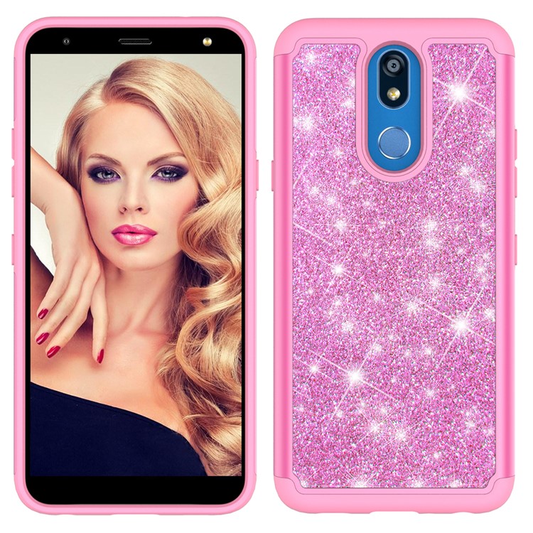 Shiny Glittery PC Back + Silicone + TPU Frame Phone Shell for LG K40/K12+/K12 Plus - Pink-9