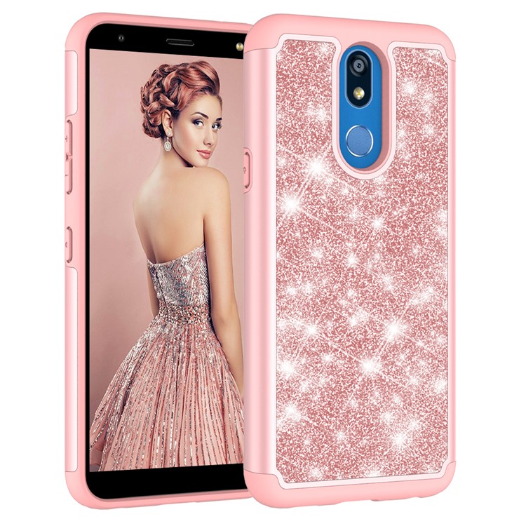 Shiny Glittery PC Back + Silicone + TPU Frame Phone Shell for LG K40/K12+/K12 Plus - Rose-10