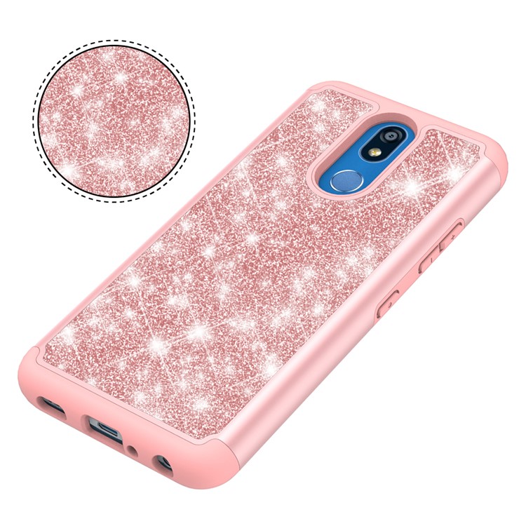 Shiny Glittery PC Back + Silicone + TPU Frame Phone Shell for LG K40/K12+/K12 Plus - Rose-2