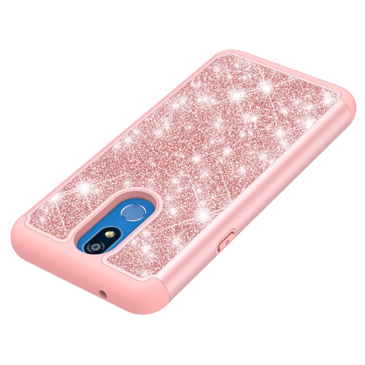 Shiny Glittery PC Back + Silicone + TPU Frame Phone Shell for LG K40/K12+/K12 Plus - Rose-3