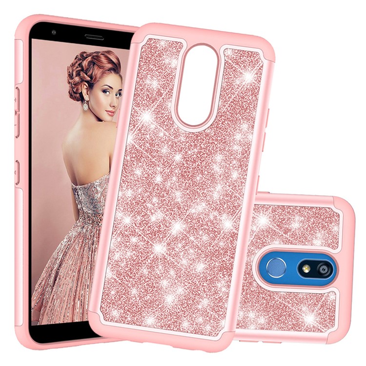 Shiny Glittery PC Back + Silicone + TPU Frame Phone Shell for LG K40/K12+/K12 Plus - Rose-5