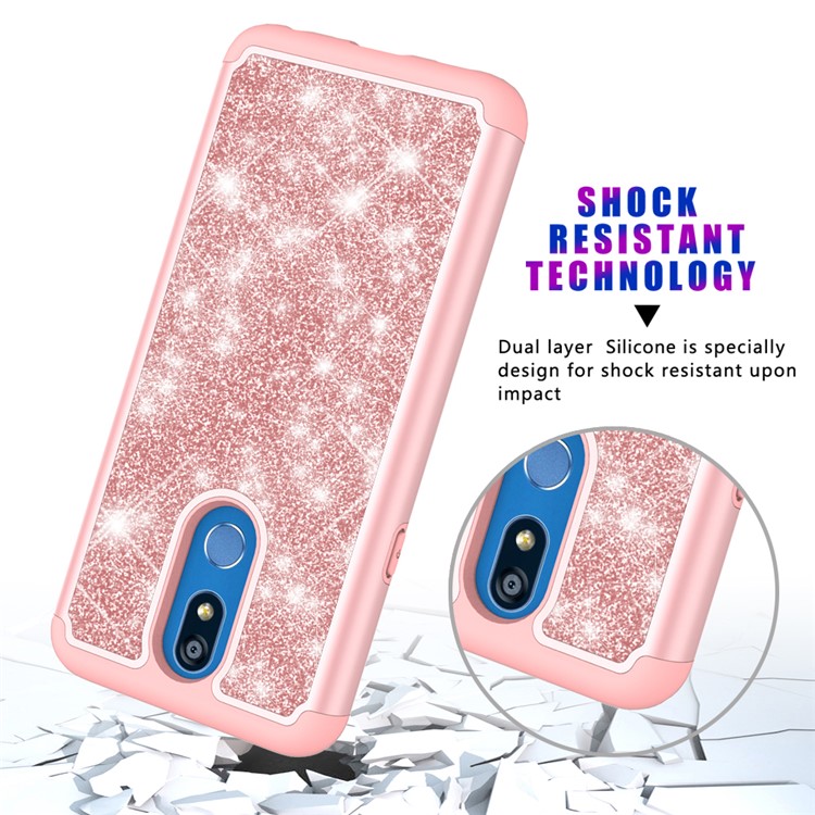 Shiny Glittery PC Back + Silicone + TPU Frame Phone Shell for LG K40/K12+/K12 Plus - Rose-6