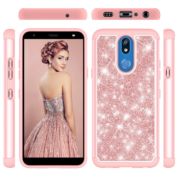 Shiny Glittery PC Back + Silicone + TPU Frame Phone Shell for LG K40/K12+/K12 Plus - Rose-7