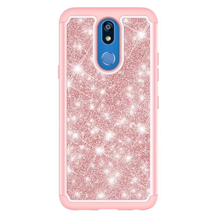 Shiny Glittery PC Back + Silicone + TPU Frame Phone Shell for LG K40/K12+/K12 Plus - Rose-8