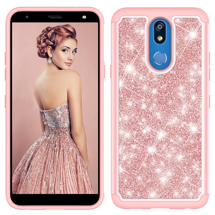 Shiny Glittery PC Back + Silicone + TPU Frame Phone Shell for LG K40/K12+/K12 Plus - Rose-9
