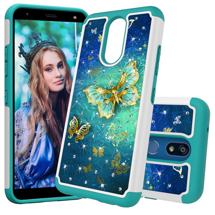 Rhinestone Decor Pattern Printing TPU + PC Detachable 2-in-1 Hybrid Case for LG K40 / K12 Plus - Butterflies-1