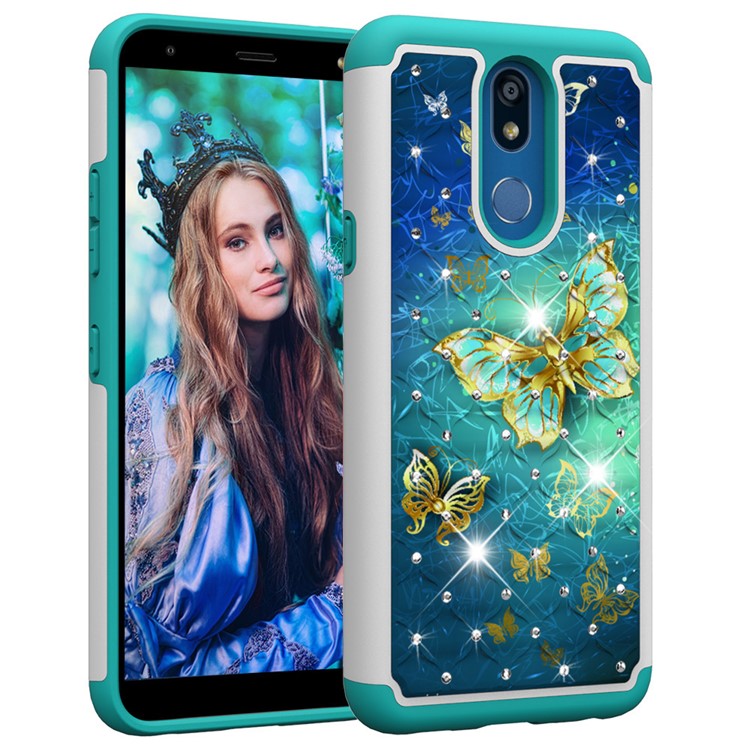 Rhinestone Decor Pattern Printing TPU + PC Detachable 2-in-1 Hybrid Case for LG K40 / K12 Plus - Butterflies-10